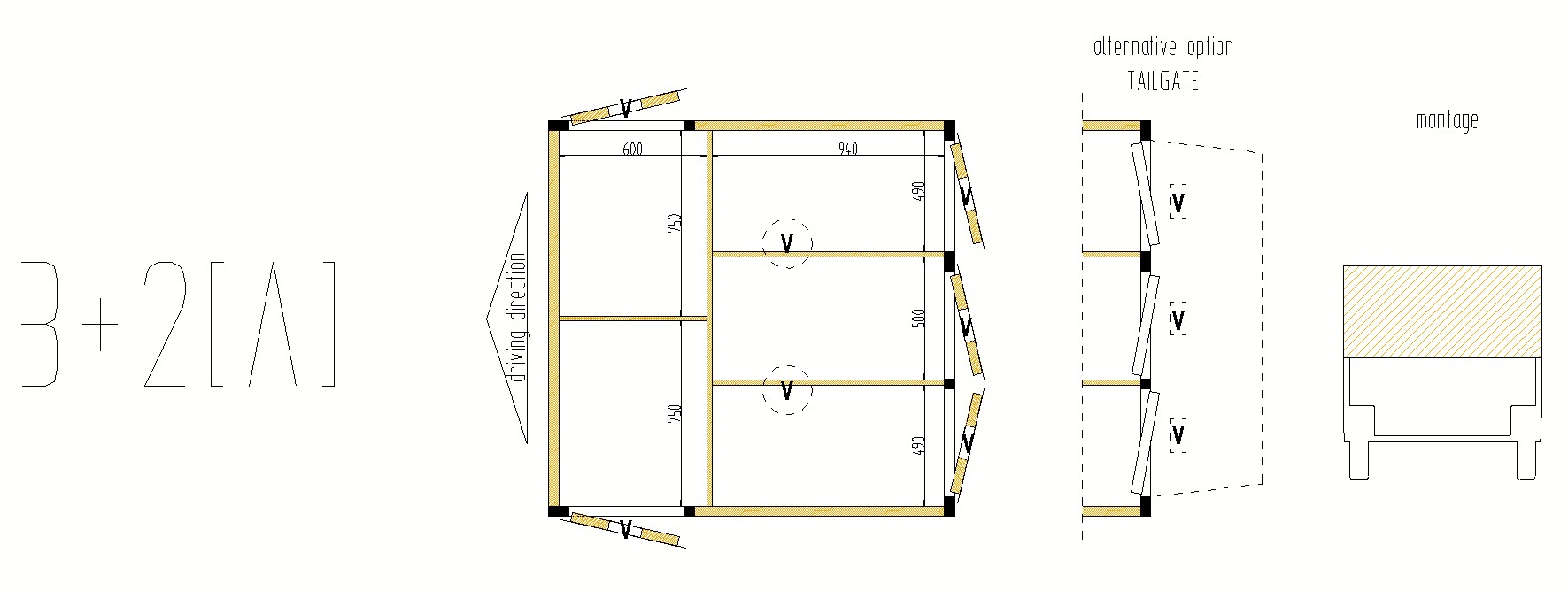hundkåpa för tre hundar med två rejäla packskåp